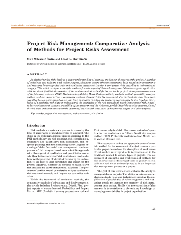 (PDF) Project Risk Management: Comparative Analysis of Methods for ...