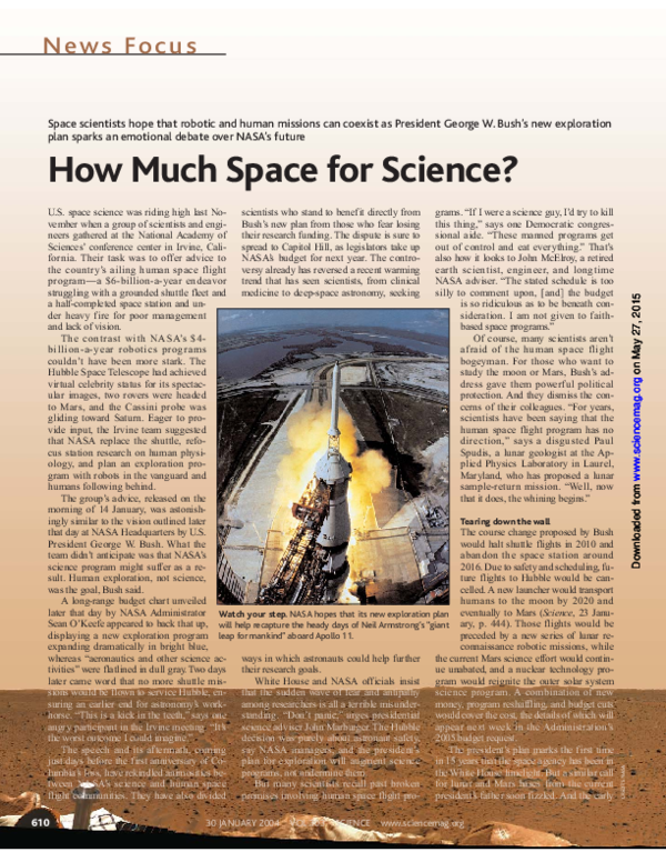 (PDF) Remaking NASA. How much space for science?