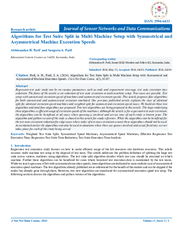 (PDF) Algorithms for Test Suite Split in Multi Machine Setup with ...
