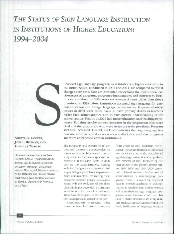 (PDF) The Status of Sign Language Instruction in Institutions of Higher ...