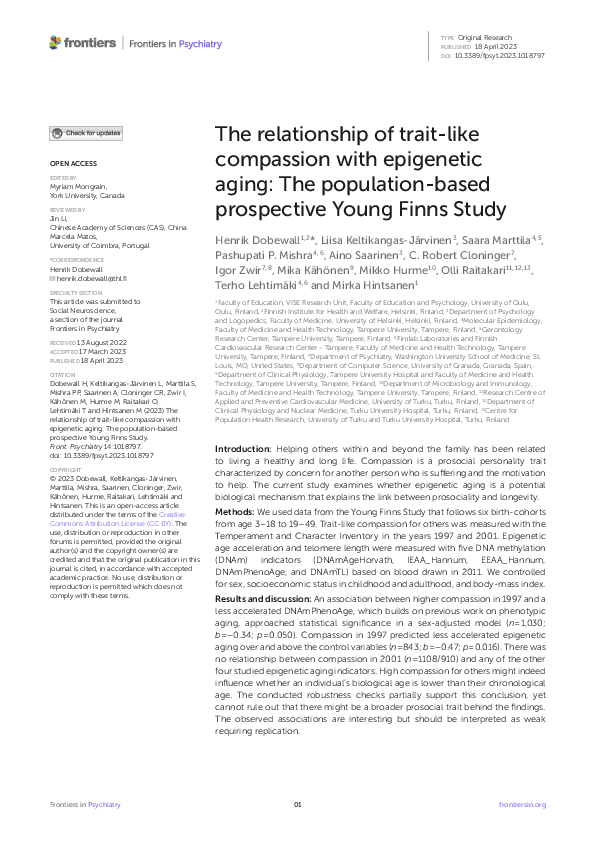 (PDF) The relationship of trait-like compassion with epigenetic aging ...