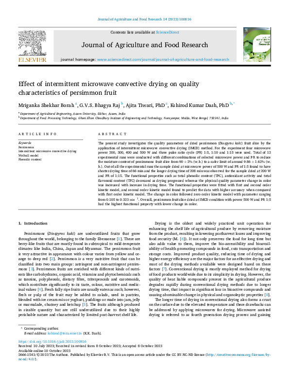 (PDF) Effect of intermittent microwave convective drying on quality ...