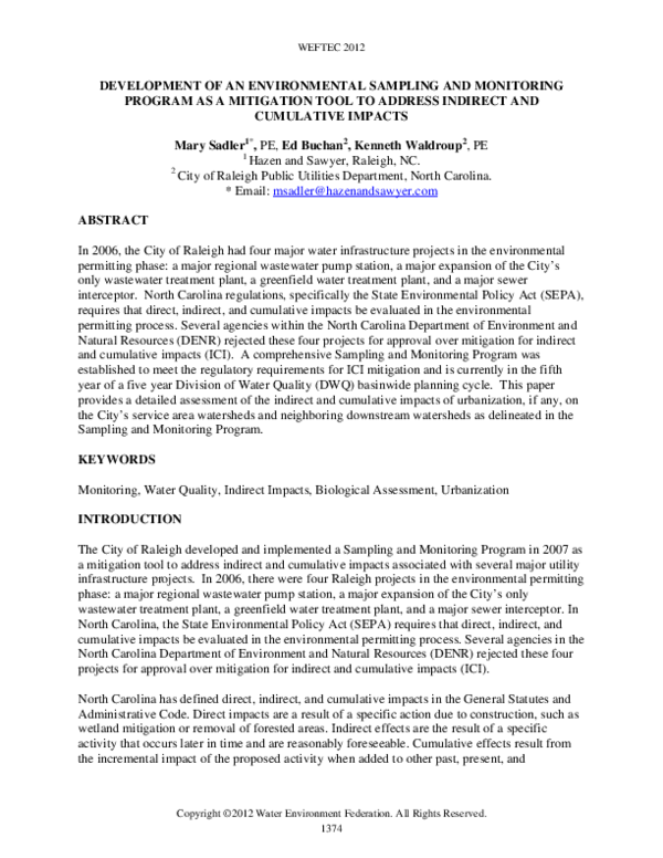 (PDF) Development of an Environmental Sampling and Monitoring Program ...