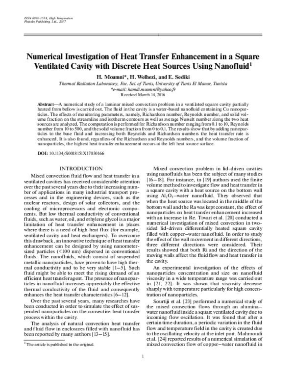 (PDF) Numerical investigation of heat transfer enhancement in a square ...