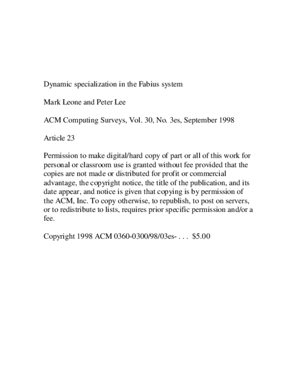 (PDF) Dynamic specialization in the Fabius system
