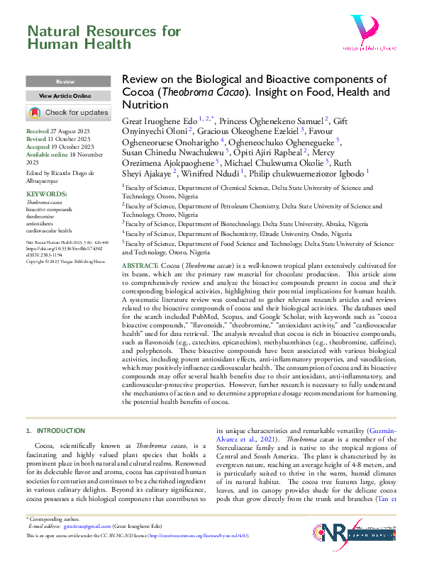 (PDF) Review on the Biological and Bioactive components of Cocoa ...