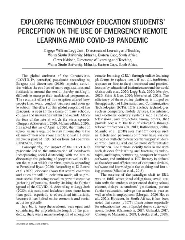 (PDF) Exploring Technology Education Students’ Perception on the Use of ...