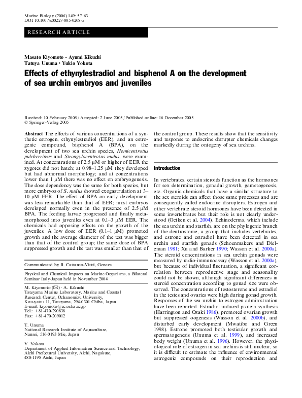 (PDF) Effects of ethynylestradiol and bisphenol A on the development of ...