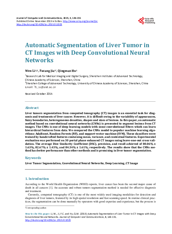 (PDF) Automatic Segmentation of Liver Tumor in CT Images with Deep ...