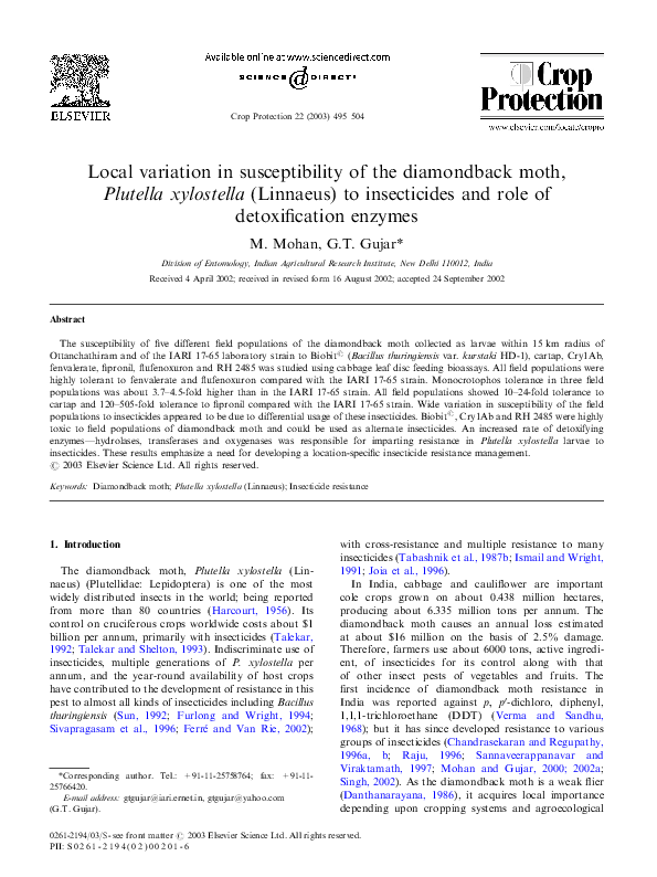 (PDF) Local variation in susceptibility of the diamondback moth ...