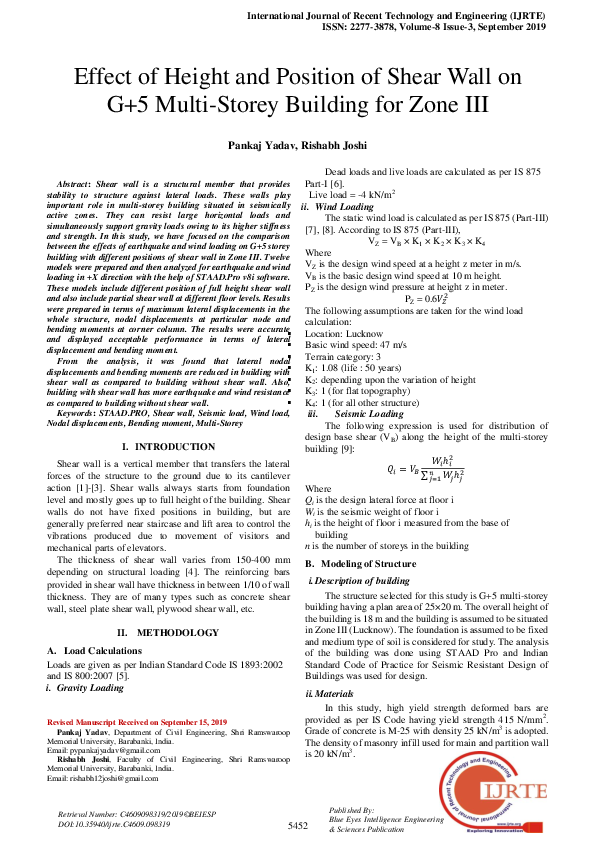 (PDF) Effect of Height and Position of Shear Wall on G+5 Multi-Storey ...