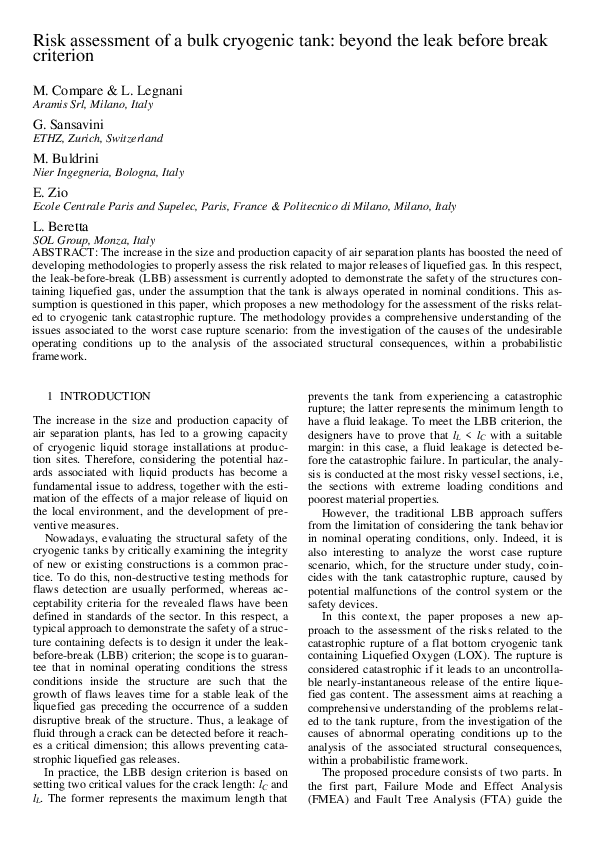 (PDF) Risk assessment of a bulk cryogenic tank: Beyond the Leak-Before ...