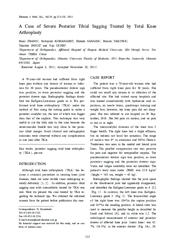 (PDF) A Case of Severe Posterior Tibial Sagging Treated by Total Knee ...