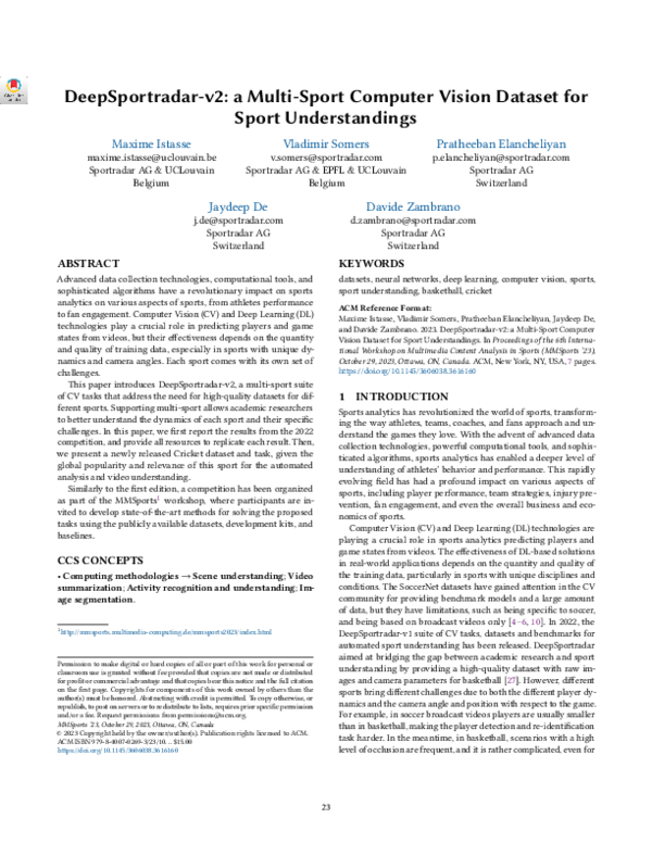 (PDF) DeepSportradar-v2: A Multi-Sport Computer Vision Dataset for ...