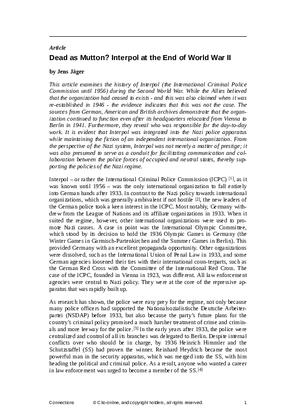 (PDF) Dead as Mutton? Interpol at the End of World War II, in ...