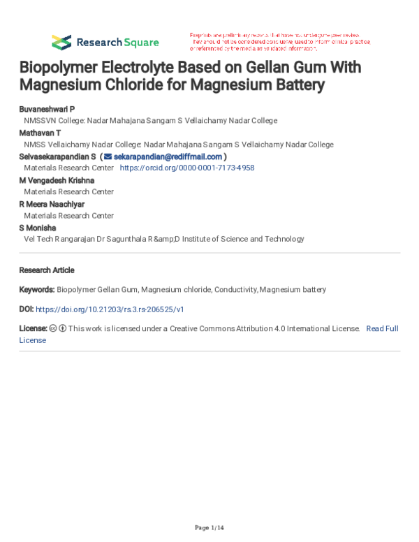 (PDF) Biopolymer Electrolyte Based on Gellan Gum With Magnesium ...