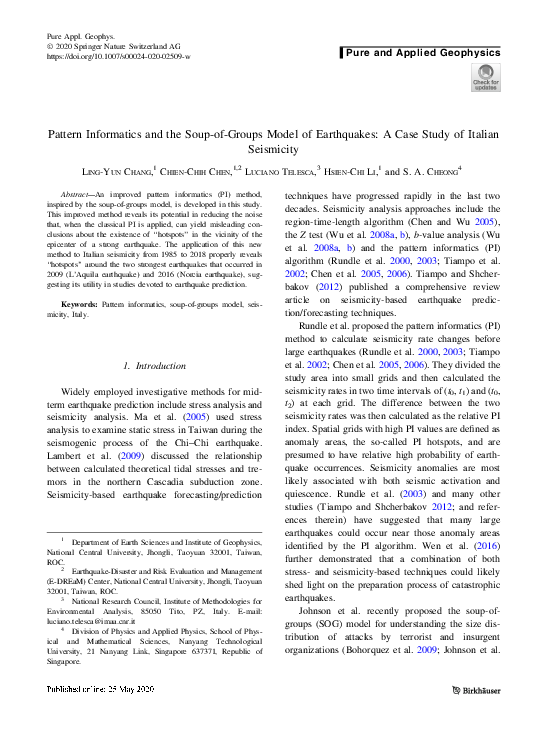 (PDF) Pattern Informatics and the Soup-of-Groups Model of Earthquakes ...