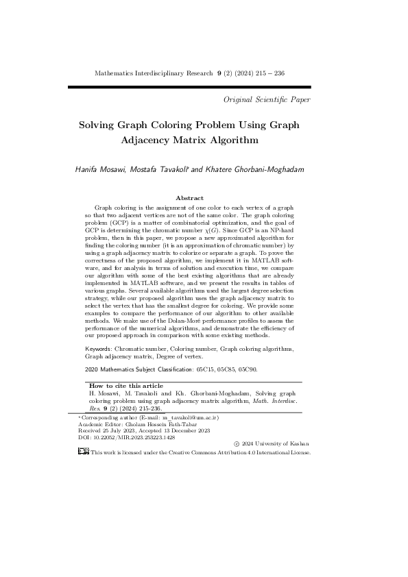 (PDF) Solving Graph Coloring Problem Using Graph Adjacency Matrix Algorithm