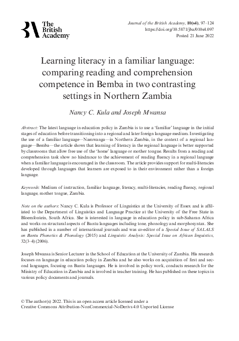 (PDF) Learning literacy in a familiar language: comparing reading and ...