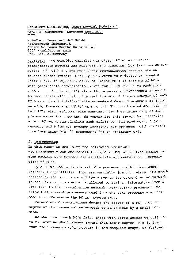 (PDF) Efficient Simulations among Several Models of Parallel Computers
