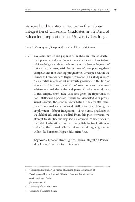 (PDF) Personal and Emotional Factors in the Labour Integration of ...