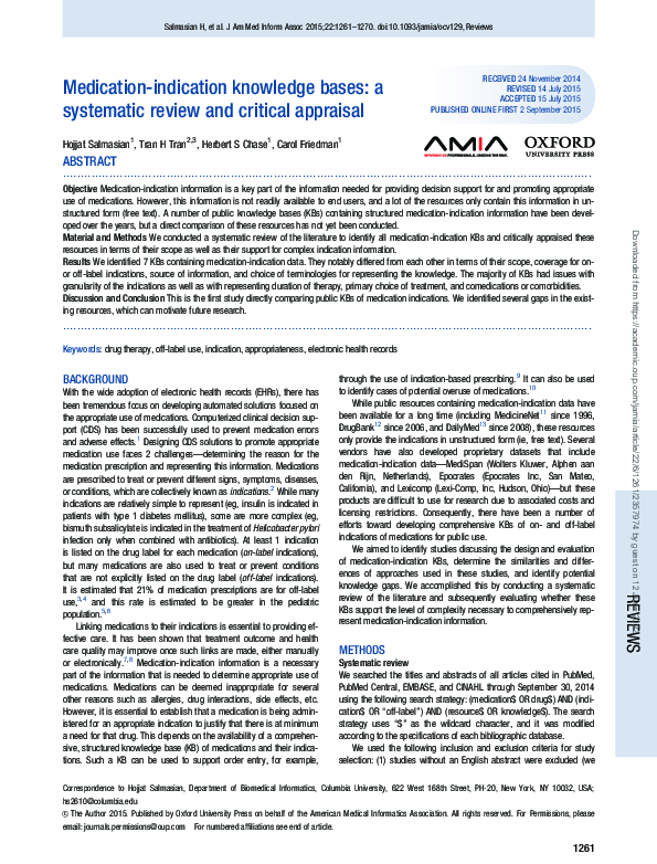 (PDF) Medication-indication knowledge bases: a systematic review and ...