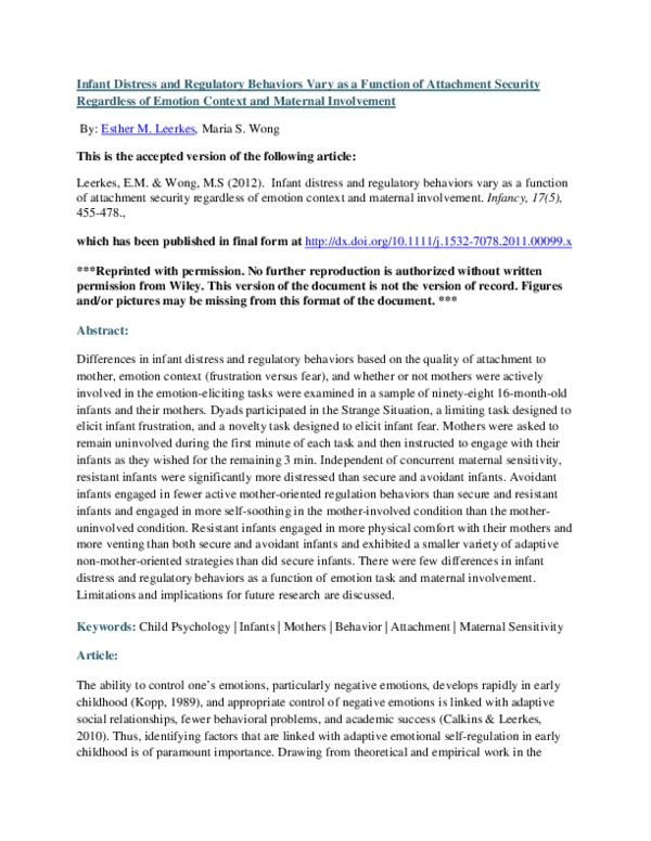(PDF) Infant Distress and Regulatory Behaviors Vary as a Function of ...