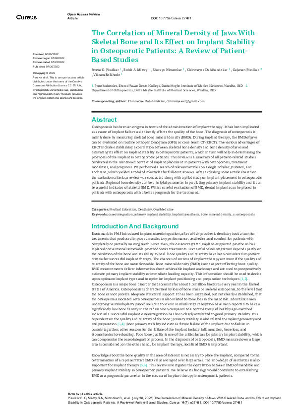 (PDF) The Correlation of Mineral Density of Jaws With Skeletal Bone and ...
