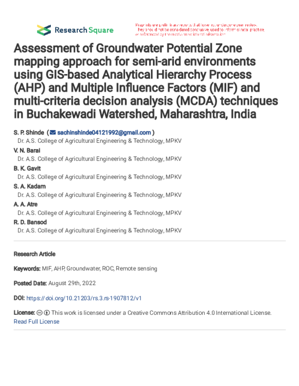 (PDF) Assessment of Groundwater Potential Zone mapping approach for ...