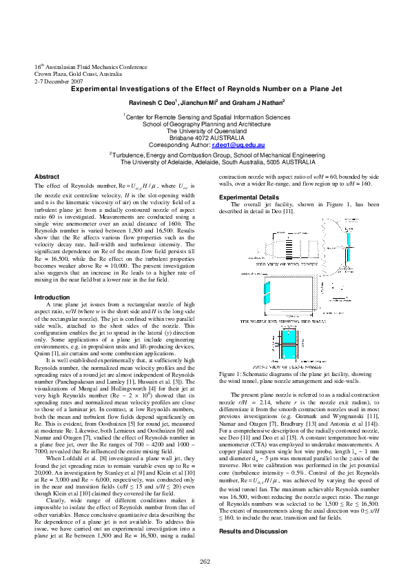 (PDF) Experimental Investigations of the Effect of Reynolds Number on a ...