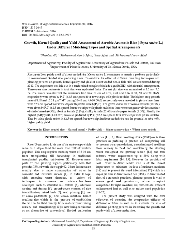 (PDF) Growth, Kernel Quality and Yield Assessment of Aerobic Aromatic ...