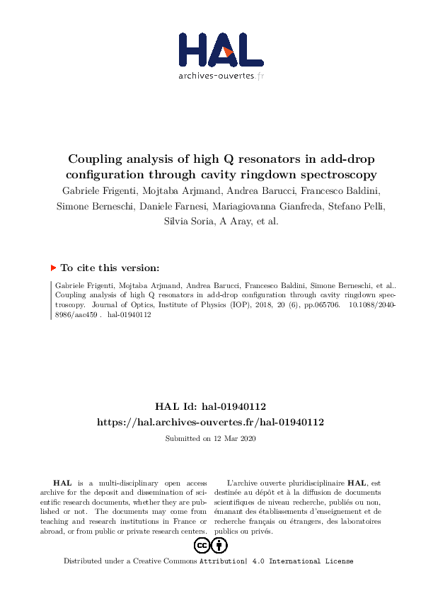 (PDF) Coupling analysis of high Q resonators in add-drop configuration ...