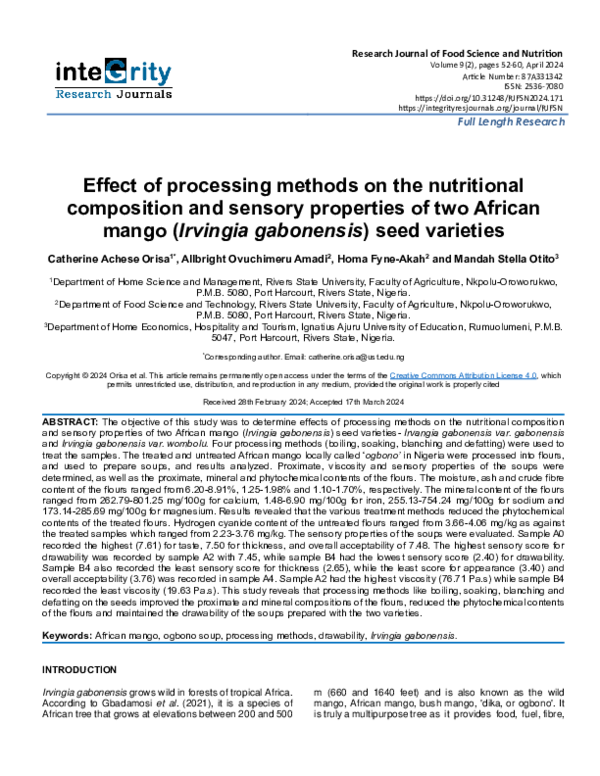 (PDF) Effect of processing methods on the nutritional composition and ...