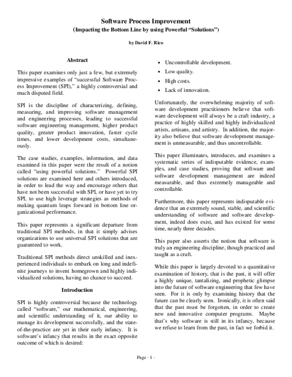 (PDF) Software Process Improvement (Impacting the Bottom Line by using ...