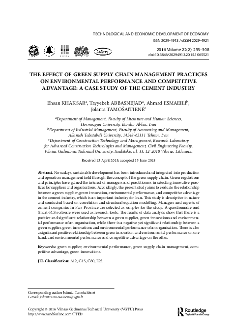 (PDF) The Effect of Green Supply Chain Management Practices on ...