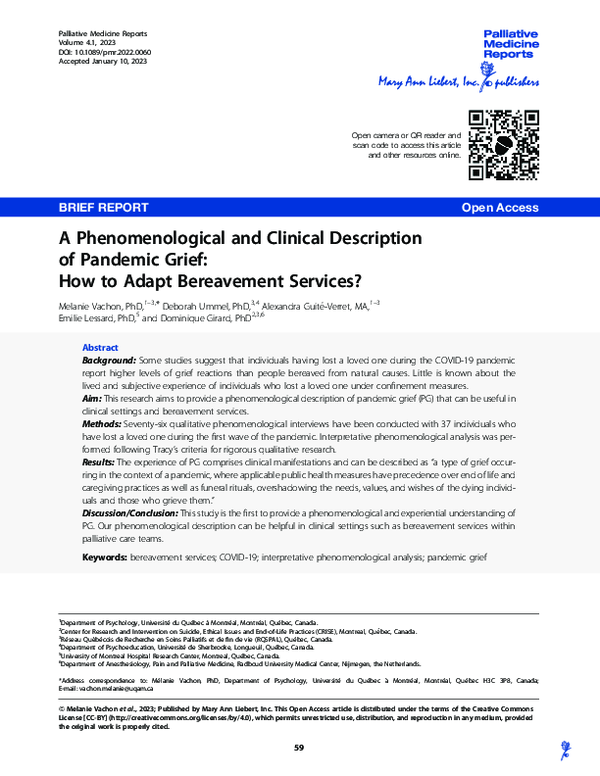 (PDF) A Phenomenological and Clinical Description of Pandemic Grief ...