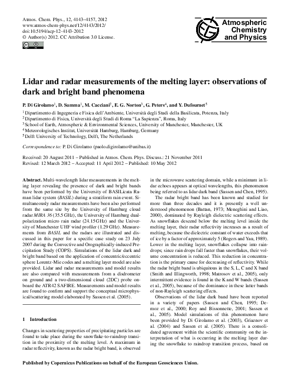 (PDF) Lidar and radar measurements of the melting layer: observations ...