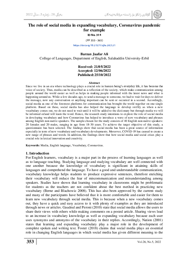(PDF) The role of social media in expanding vocabulary, Coronavirus ...