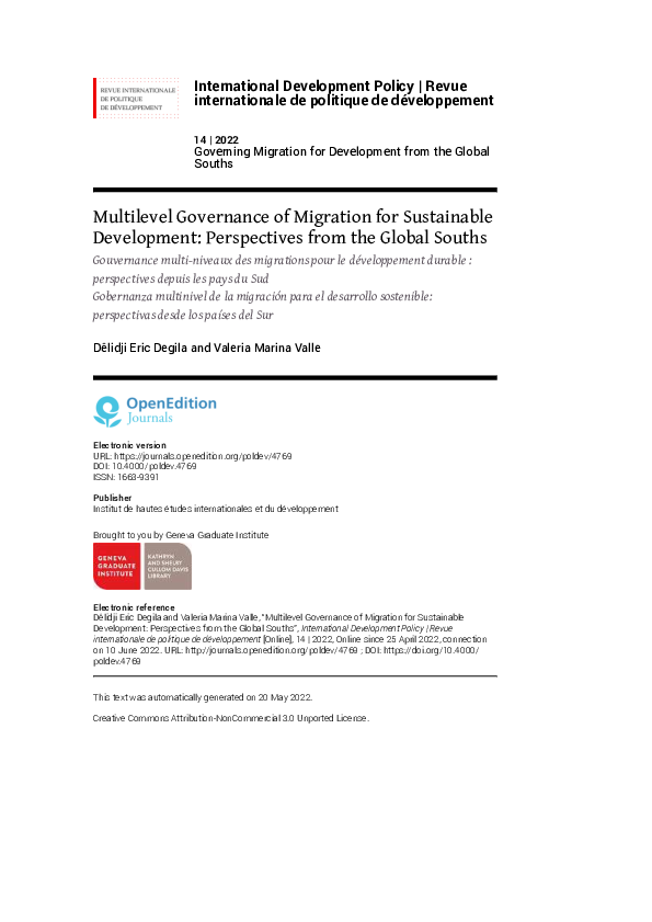 (PDF) Multilevel Governance of Migration for Sustainable Development ...