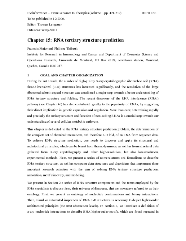 (PDF) RNA Tertiary Structure Prediction