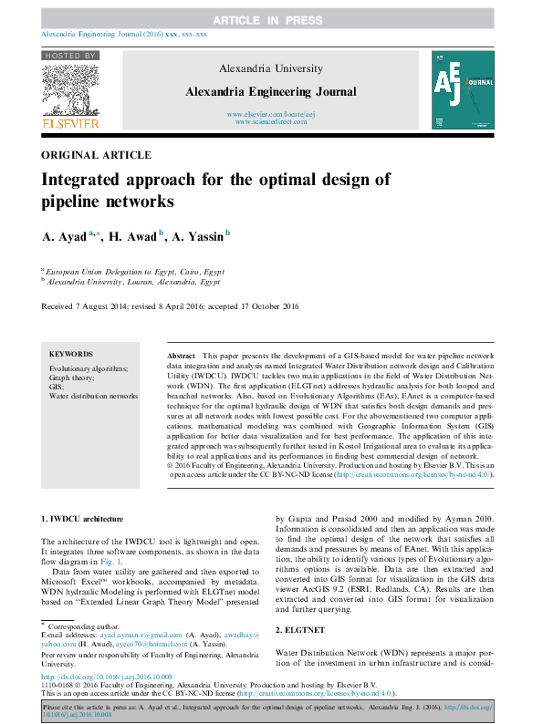 (PDF) Integrated approach for the optimal design of pipeline networks