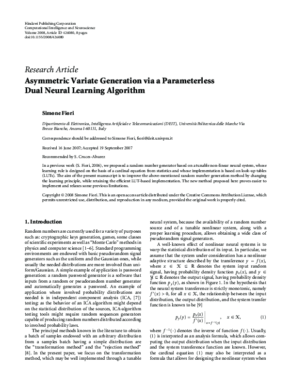 (PDF) Asymmetric Variate Generation via a Parameterless Dual Neural ...