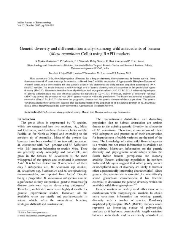 (PDF) Genetic diversity and differentiation analysis among wild ...