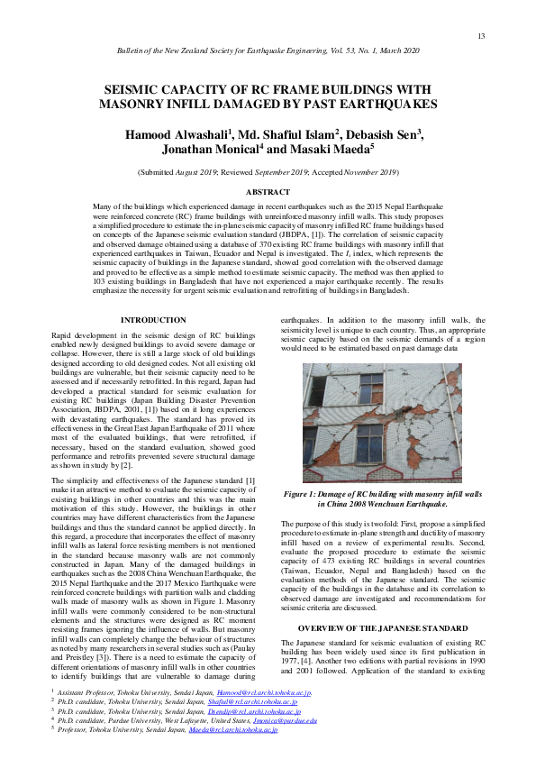 (PDF) Seismic Capacity of RC Frame Buildings with Masonry Infill ...