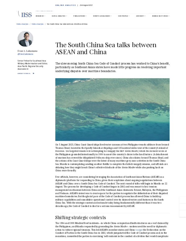 (PDF) The South China Sea talks between ASEAN and China