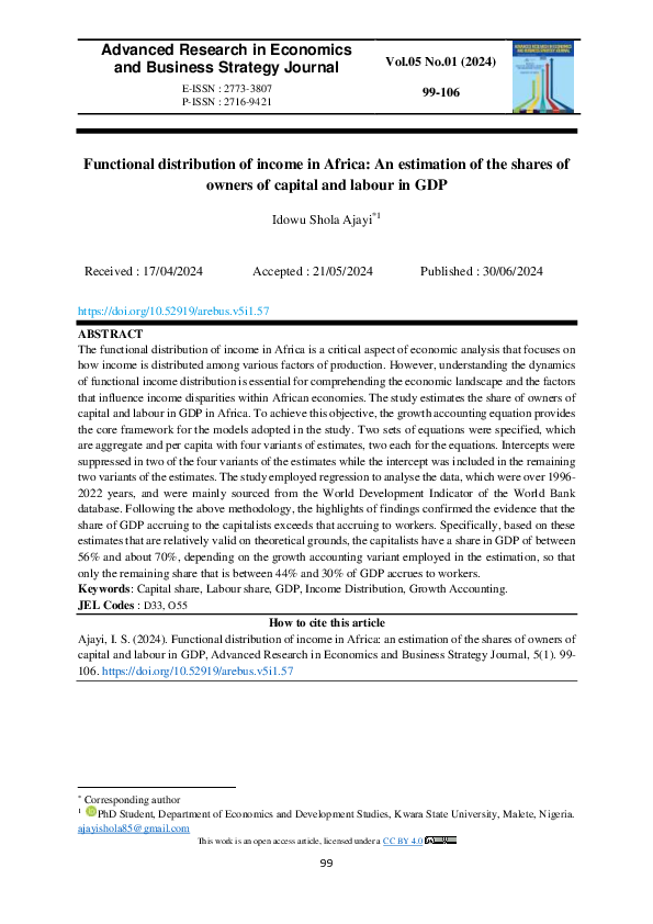 (PDF) Functional Distribution of Income in Africa: An estimation of the ...