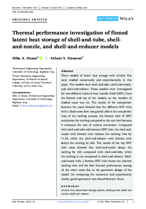 (PDF) Thermal performance investigation of finned latent heat storage ...