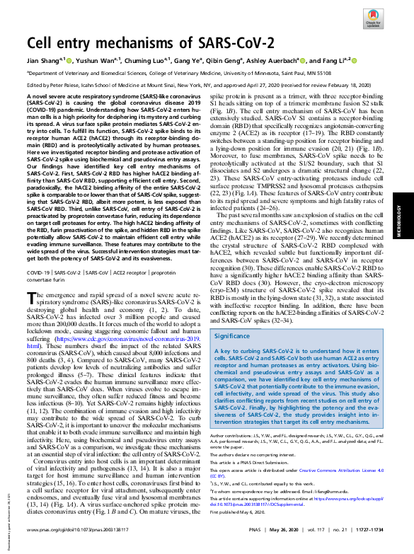(PDF) Cell entry mechanisms of SARS-CoV-2