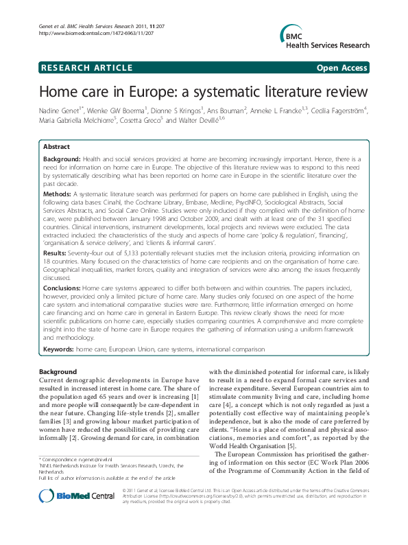 (PDF) Home care in Europe: a systematic literature review