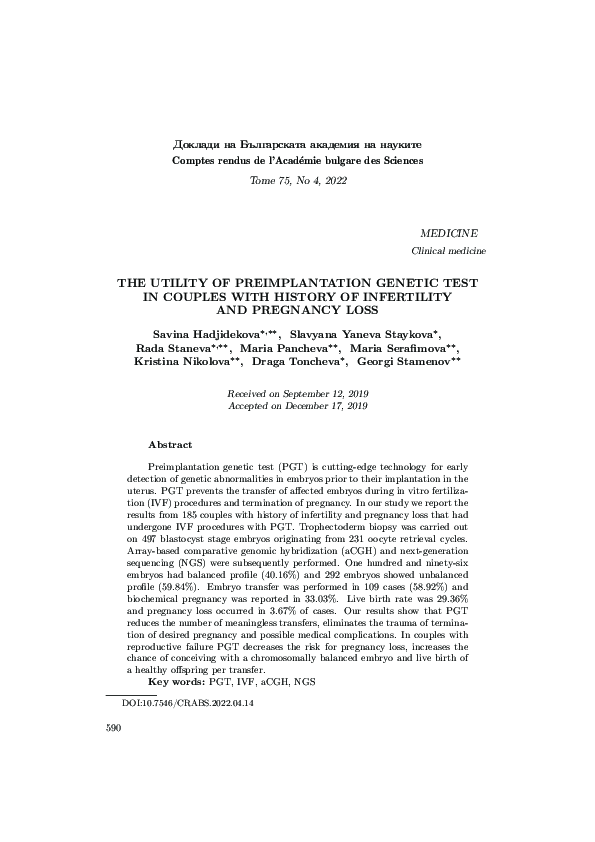 (PDF) The Utility of Preimplantation Genetic Test in Couples with ...